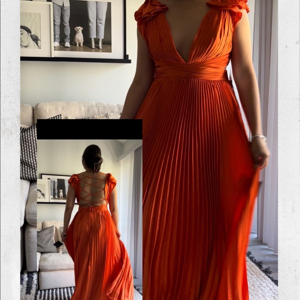 Pleated Ruffled Cap Sleeve Cut Out Lace Up Gown